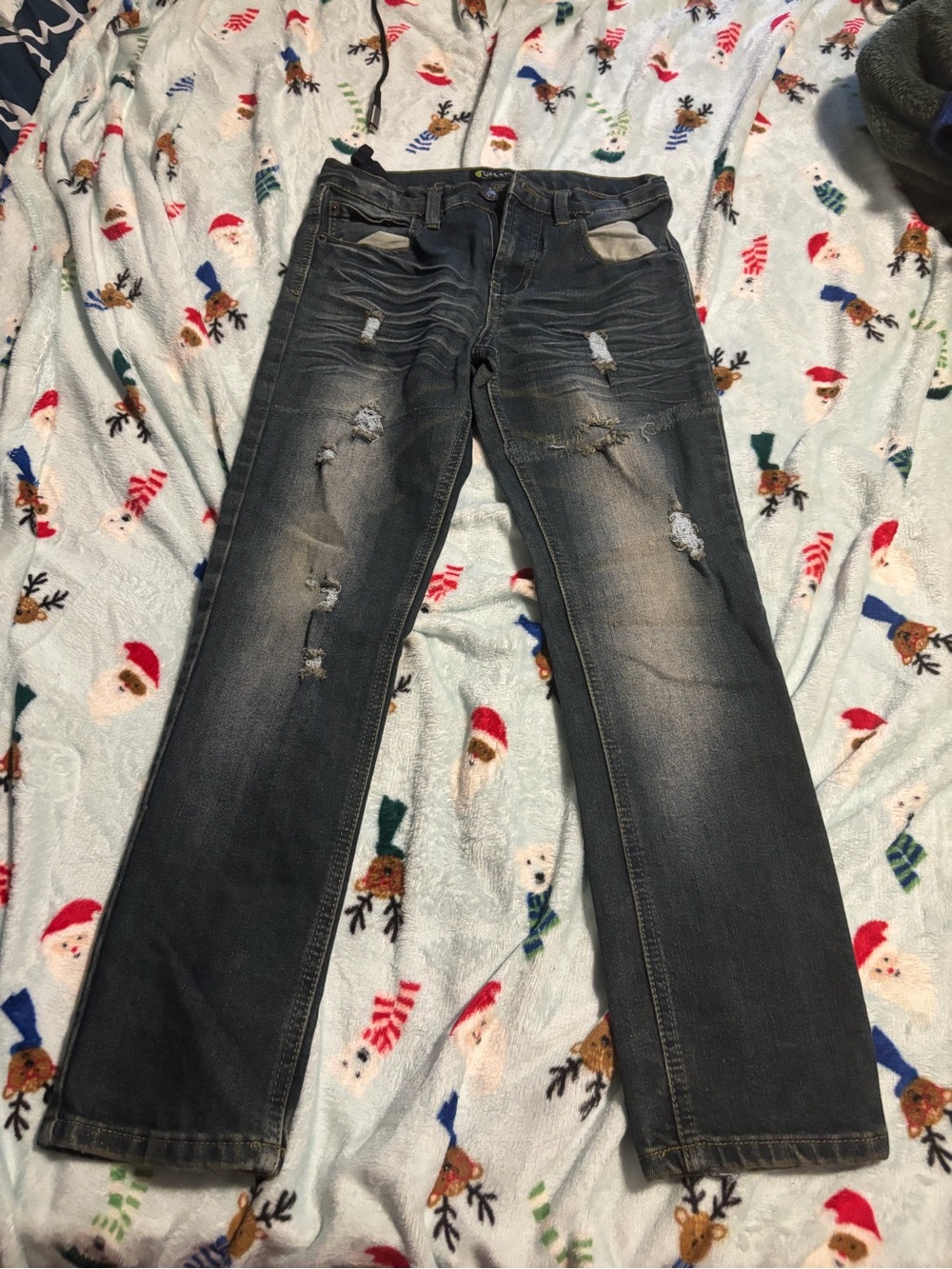 Boys  Distressed Dark Blue Jeans - Casual Slim Fit